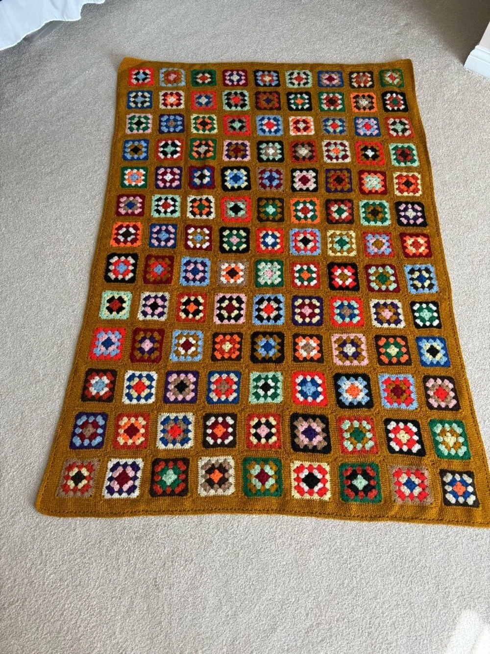Vintage Granny Square Crocheted Sofa Throw Blanket